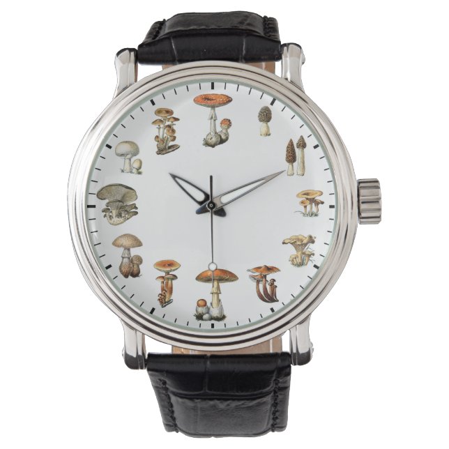Mushroom Clock - Vintage Mushrooms Fine Art Watch (Front)