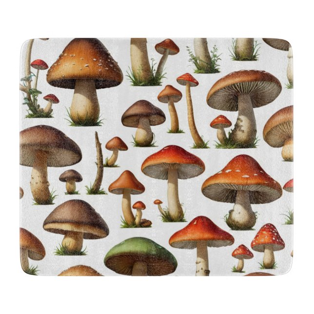 Mushroom Collection Pattern Design Cutting Board (Front)