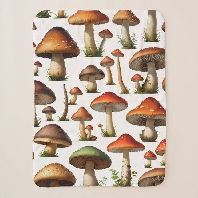 Mushroom Collection Pattern Design Sherpa Blanket (Front)