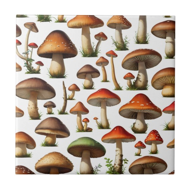 Mushroom Collection Pattern Design Tile (Front)