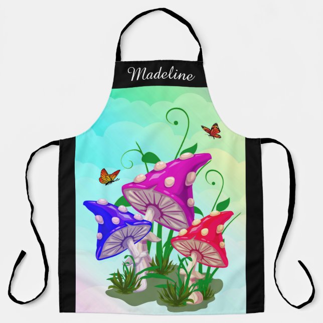 Mushroom | Colourful Trio Personalized Large Apron (Front)
