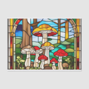 Mushroom Cottage Stained Glass Decoupage  Tissue Paper