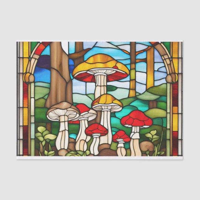 Mushroom Cottage Stained Glass Decoupage  Tissue Paper (Front)