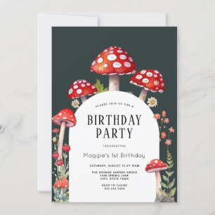 Mushroom Cottage Woodland Birthday Invitation