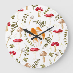 Mushroom Cottagecore Aesthetic Watercolor Large Clock