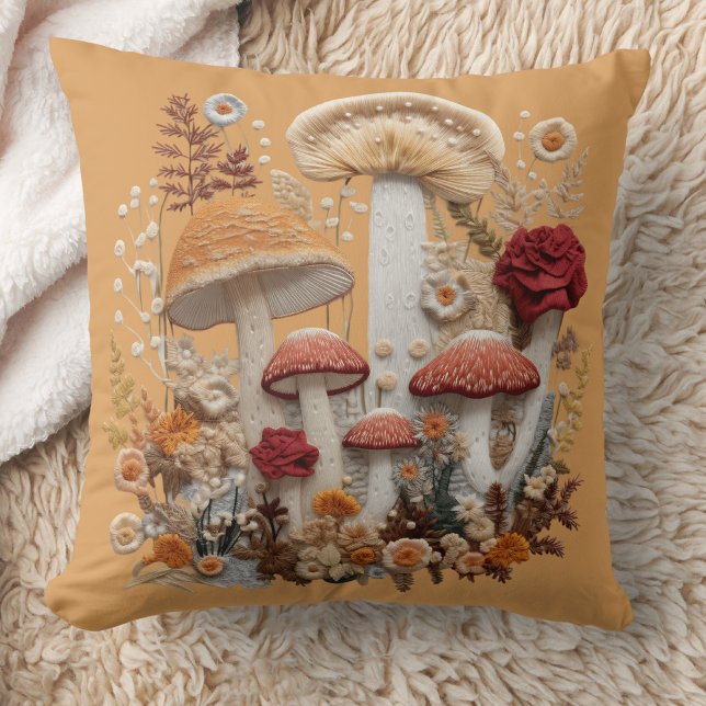 Mushroom Cottagecore Throw Pillow (Creator Uploaded)