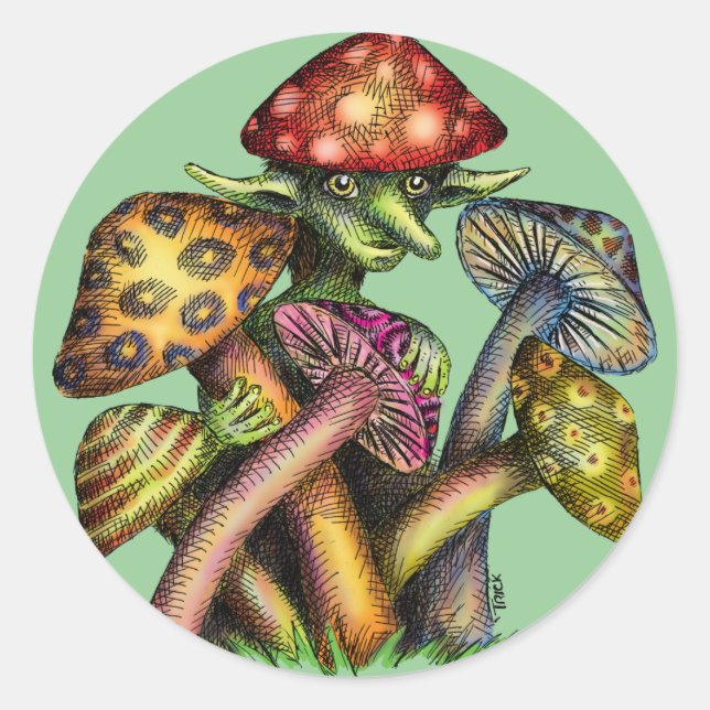 Mushroom Elf Classic Round Sticker (Front)