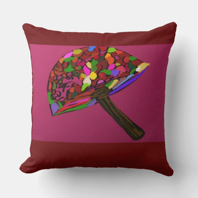 Mushroom Face Character Art Throw Pillow (Front)