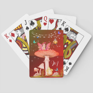 Mushroom Fairy Fantasy Monogram Magical  Playing Cards