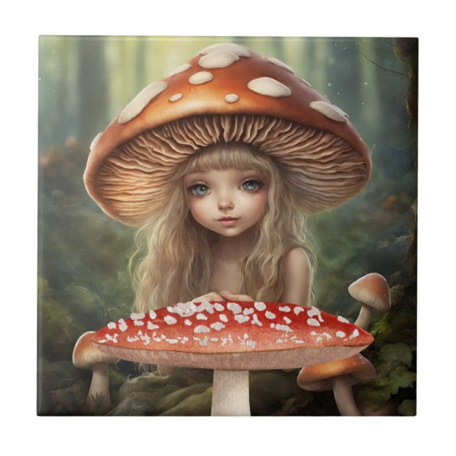 Mushroom Fairy Fantasy World Forest Illustration  Tile (Front)