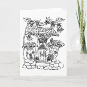 Mushroom Fairy House Colour it Yourself Blank Card