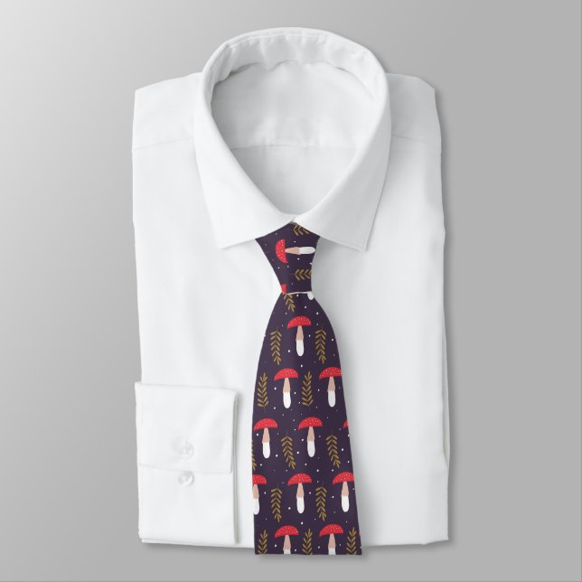 Mushroom Fall Autumn Leaves Suit Tie (Tied)
