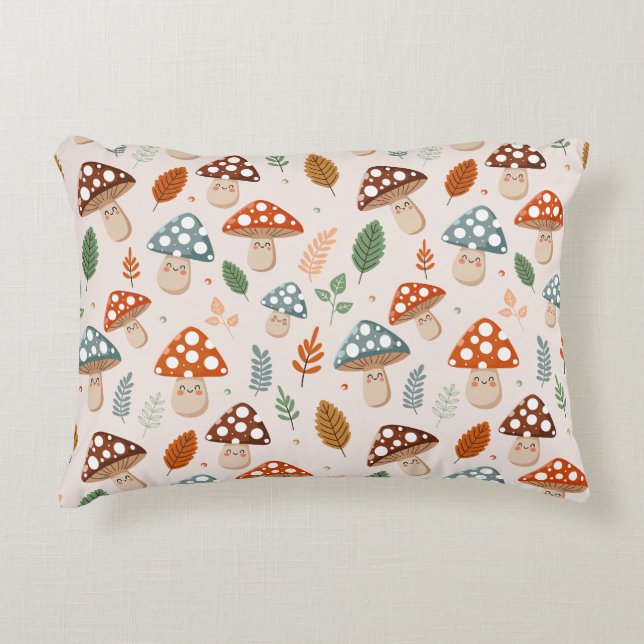Mushroom, Fall foliage, Nature Patten  Accent Pillow (Front)
