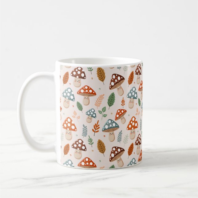 Mushroom, Fall foliage, Nature Patten  Coffee Mug (Left)