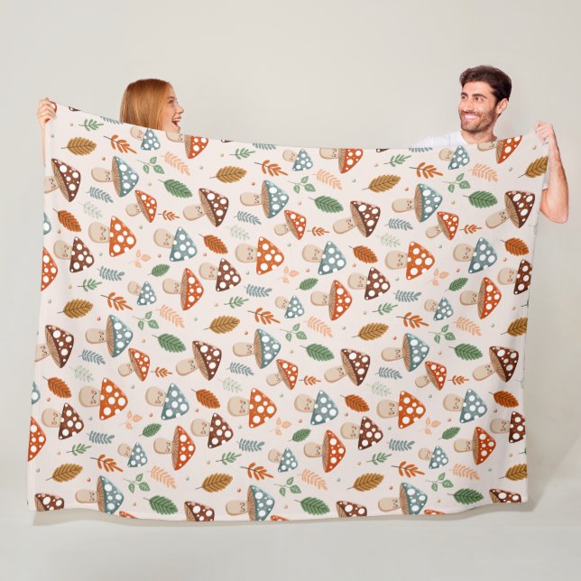 Mushroom, Fall foliage, Nature Patten  Fleece Blanket (In Situ)