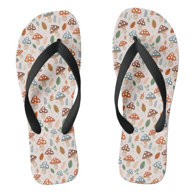 Mushroom, Fall foliage, Nature Patten  Flip Flops (Footbed)