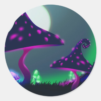 Mushroom Fantasy Forest Wood Classic Round Sticker