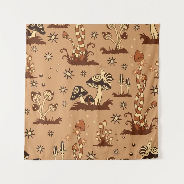 Mushroom fantasy, vintage forest wallpaper. tapestry (Front)
