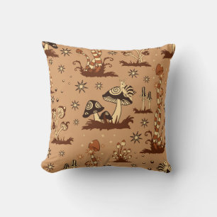 Mushroom fantasy, vintage forest wallpaper. throw pillow