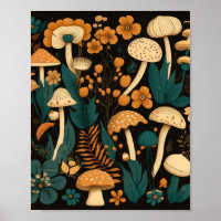 Mushroom Fern and Flower Illustration Pattern