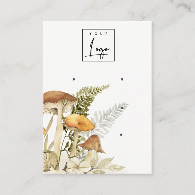 Mushroom Fern Foliage Logo 3 Earring Display Business Card (Front)