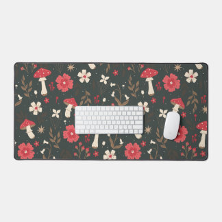 Mushroom floral dark botanical cottage desk mat
