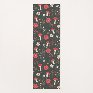 Mushroom floral dark botanical cottage yoga mat