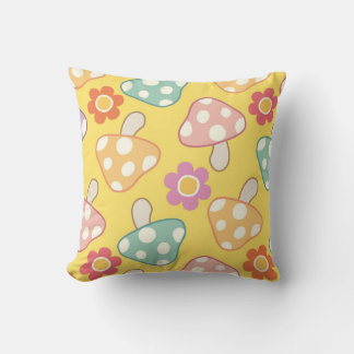 Mushroom & Floral Throw Pillow