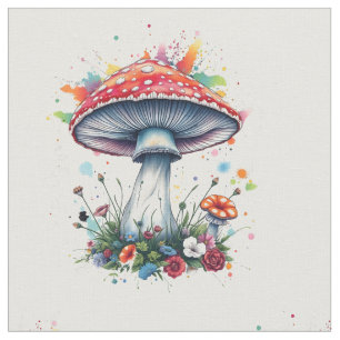 Mushroom Flowers Woodland Colourful Splash  Fabric