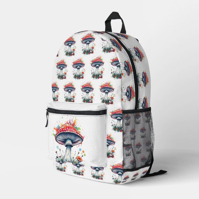 Mushroom Flowers Woodland Colourful Splash  Printed Backpack (Back Corner Right)