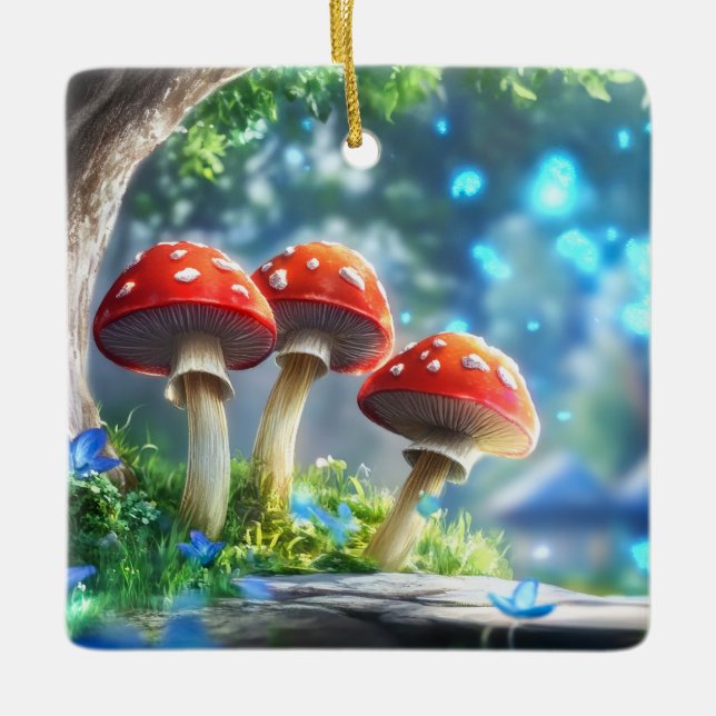 Mushroom Forest Ceramic Ornament (Front)