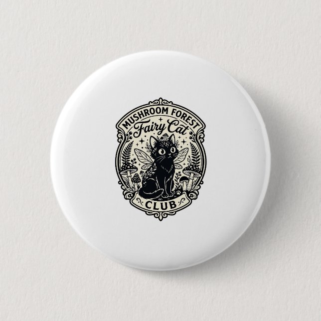 Mushroom Forest Fairy Cat Funny Cat Graphic - Mush 2 Inch Round Button (Front)