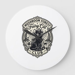 Mushroom Forest Fairy Cat Funny Cat Graphic - Mush Large Clock
