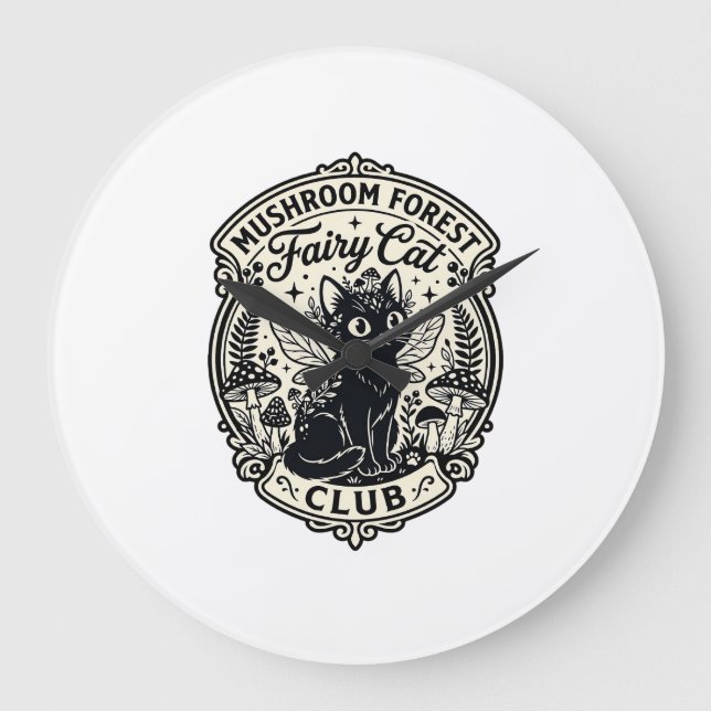 Mushroom Forest Fairy Cat Funny Cat Graphic - Mush Large Clock (Front)