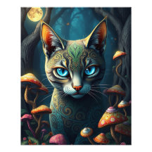Mushroom Forest Magical  Fantasy Cat