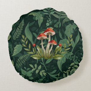 Mushroom Forest Sherpa Fleece Blanket Botanical Round Pillow