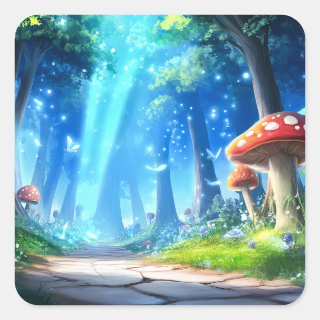 Mushroom Forest Square Sticker (Front)