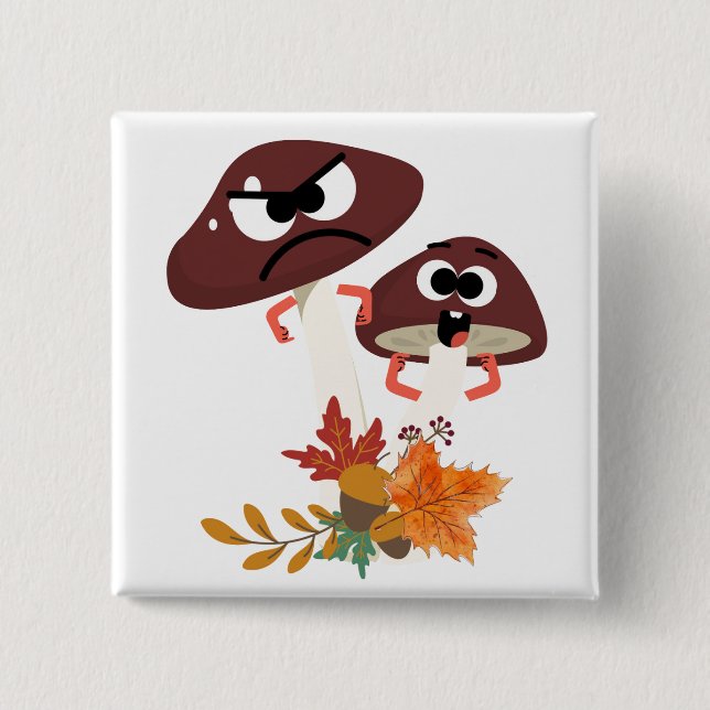 MUSHROOM FRIENDS 2 INCH SQUARE BUTTON (Front)