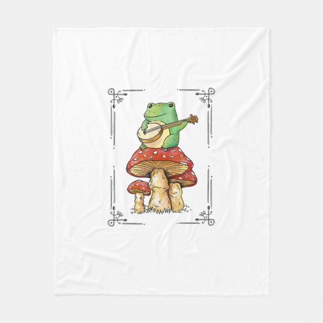 Mushroom Frog Goblincore Mycology Artistic Design Fleece Blanket (Front)