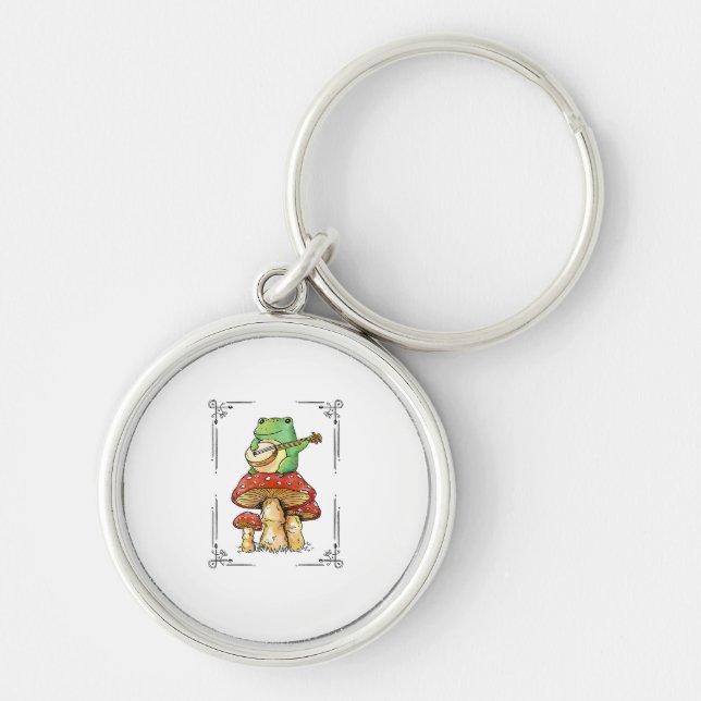 Mushroom Frog Goblincore Mycology Artistic Design Keychain (Front)