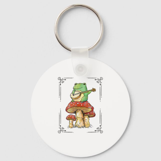 Mushroom Frog Goblincore Mycology Artistic Design Keychain (Front)