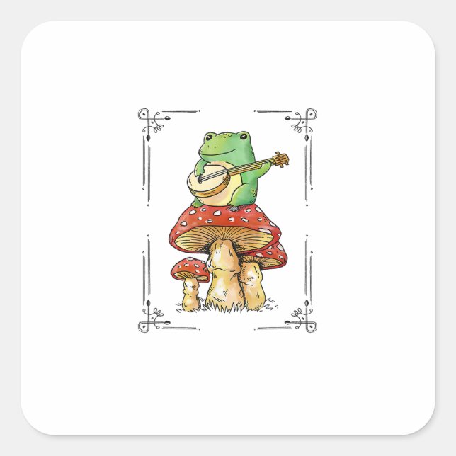 Mushroom Frog Goblincore Mycology Artistic Design Square Sticker (Front)