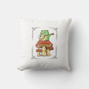 Mushroom Frog Goblincore Mycology Artistic Design Throw Pillow