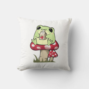 Mushroom Frog Goblincore Mycology Creative Style Throw Pillow