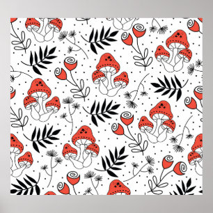 Mushroom Fungi: Nature Line Art Poster