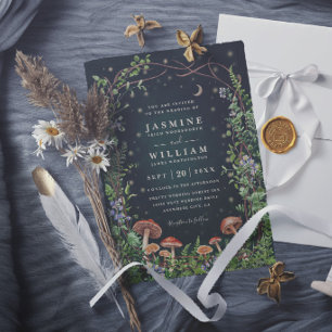 Mushroom Garden Forest Elegant Modern Wedding Invitation