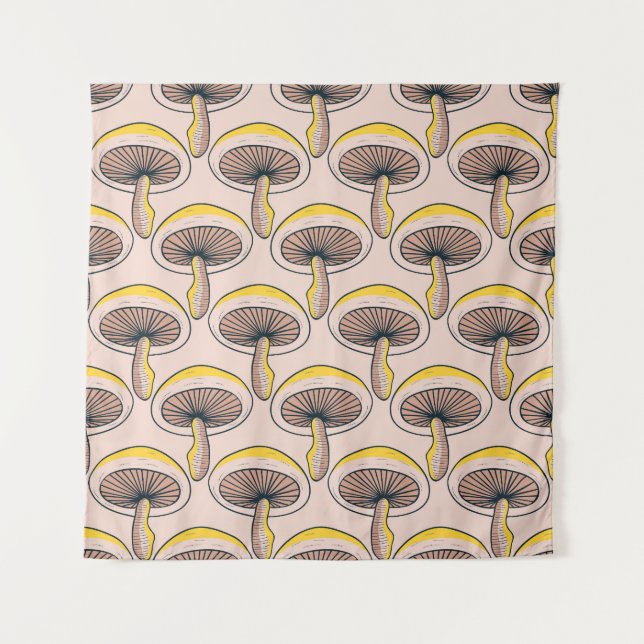 Mushroom Garden: Vintage Nature Pattern Tapestry (Front)