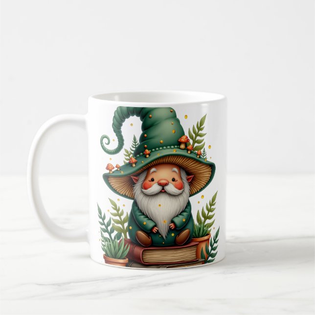 Mushroom Gnome Hat Plant Parent Foraging Guide Bot Coffee Mug (Left)