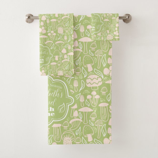 Mushroom Green Cream Bath Towel Set (Insitu)