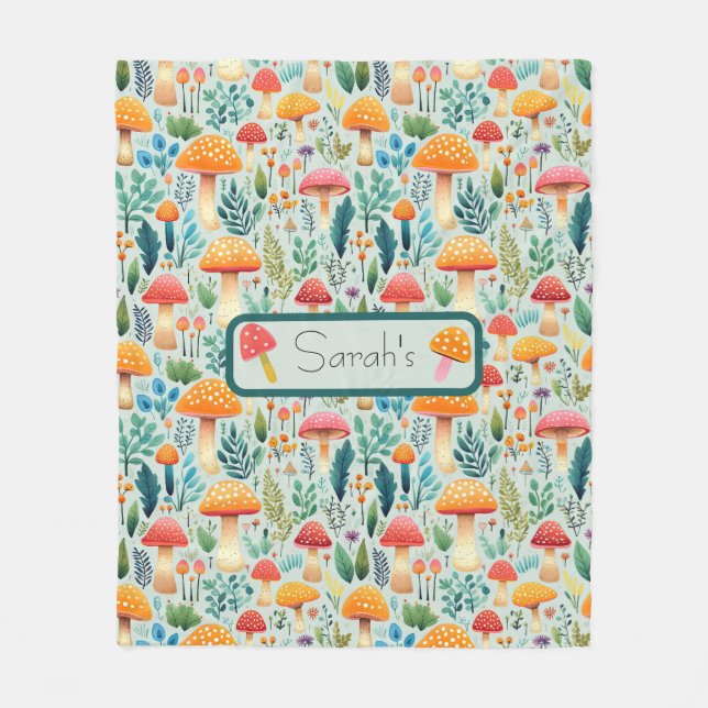 Mushroom green garden  fleece blanket (Front)